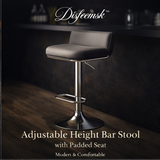 Disfeemsk™ Adjustable Height Bar Stool with Padded Seat, Adjustable bar stool, Kitchen bar stool, Modern seating, Home bar furniture