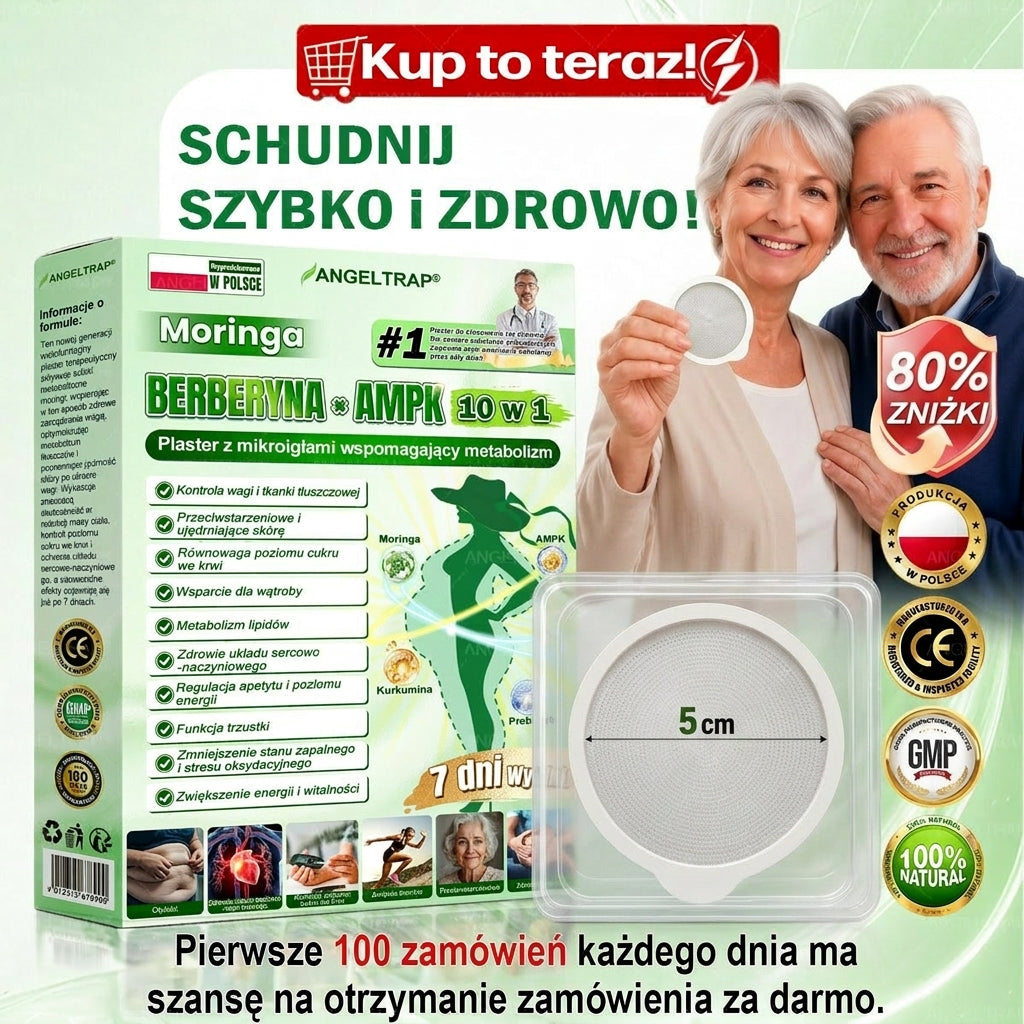 ANGELTRAP® Moringa × Berberyna × AMPK 10-w-1 Wsparcie metaboliczne, plaster z nanotechnologią mikroigłową 🇵🇱(Wystarczy raz dziennie, widoczne efekty w 7 dni) ✅ Na otyłość, wiotką skórę, cukrzycę, bezdech senny, problemy ze stawami i wiele innych