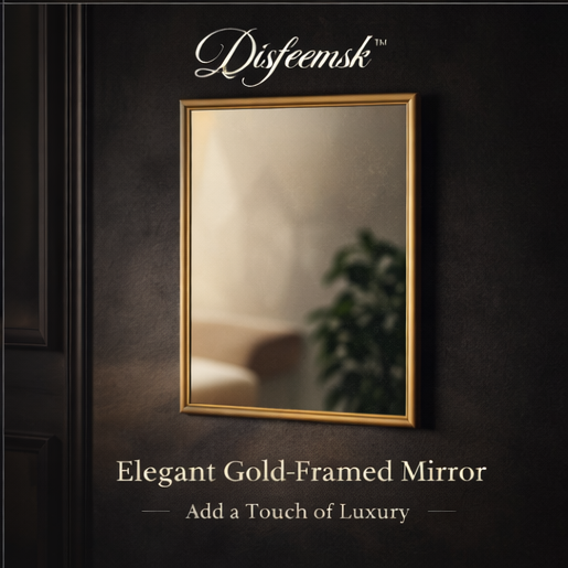 Disfeemsk™ Elegant Gold-Framed Mirror, Gold-framed mirror, Elegant mirror, Decorative wall mirror, Luxury home décor